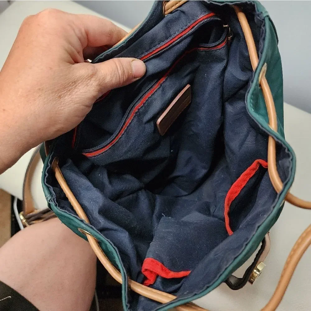 Tommy Hilfiger Julia Designer Green Nylon Small Drawstring Backpack Purse